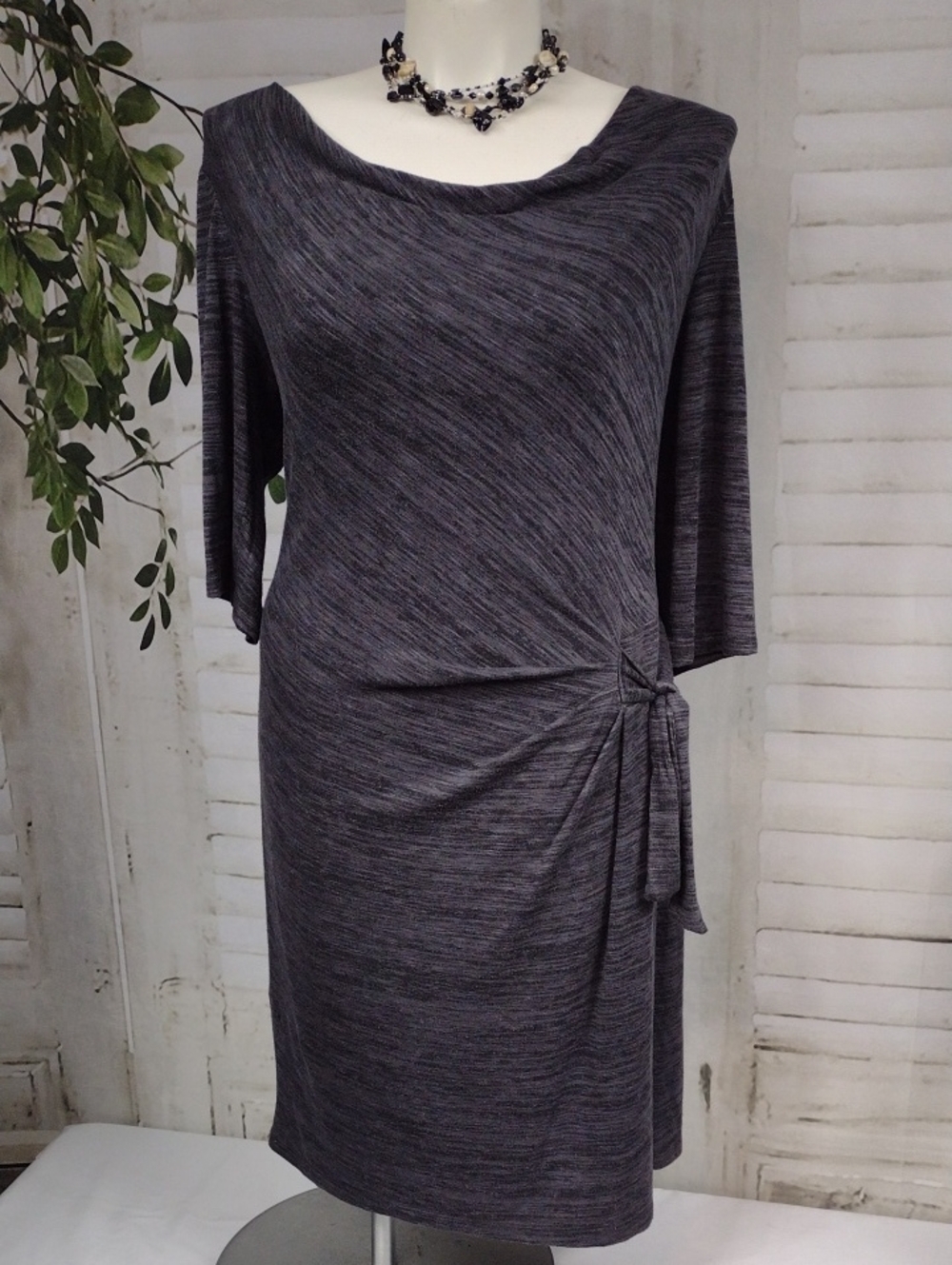 Emma & Michele Charcoal Heather Midi Sweater Dress with Side Knot Size 22